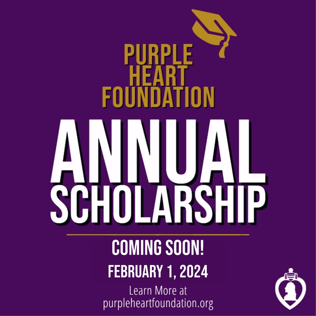 The Purple Heart Foundation Annual Scholarship is almost here. The open application season will begin on February 1st, 2023. The Purple Heart Foundation Scholarships are available to Purple Heart recipients and their direct descendants. purpleheartfoundation.org/services/