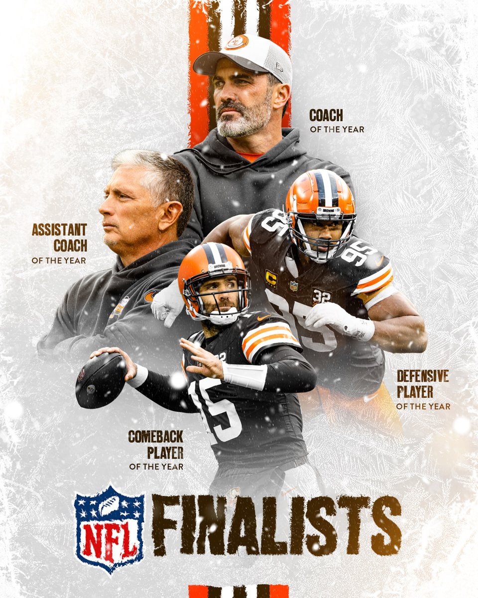 Browns's tweet photo. Cleveland will be represented well at #NFLHonors with 4⃣ finalists for @AP_NFL awards this year!

📰» https://t.co/I3NR3OUxLr https://t.co/NuICdcF0cD