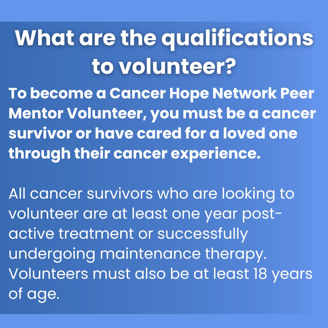 CancerHopeNet's tweet image. Want to learn more about volunteering with CHN? Here’s everything you need to know.
View some of our most frequently asked questions about our trained Peer Mentor Volunteers below and visit this link for the full list of questions: bit.ly/3u3YyVi
