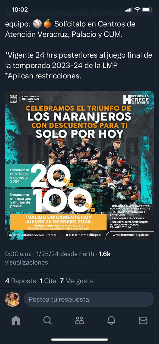 KarlaMaEstrella's tweet photo. Como todas las promesas del @tonoastiazaran la del descuento adicional en el pago de predial si ganaban Los Naranjeros también fue puro verbo. Como la del seguro para tu casa y la de reembolso de predial por no tapar un bache: puro verbo y mil requisitos para desmotivarte. https://t.co/zwWHyKwmH2