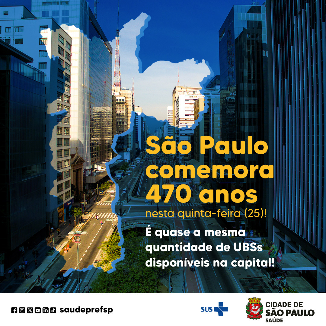 saudeprefsp's tweet image. Feliz aniversário, São Paulo! ❤🥳

Nós da @saudeprefsp celebramos essa data e aproveitamos para lembrar que contamos com 471 Unidades Básicas de Saúde (UBSs) distribuídas por todas as regiões da cidade.

#SaudePrefSP #SUS #470anos #AniversarioSP #UBSs