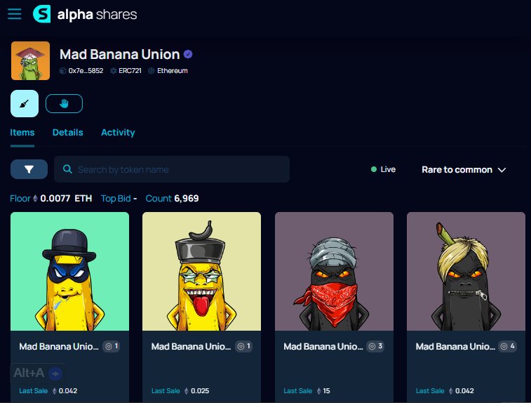 MadBananaUnion's tweet photo. 🚀 Exciting News from MadBananaUnion 🍌
🌴🍌🌴🍌🌴🍌🌴🍌🌴
@MadBananaUnion is now an official Launch Partner of
@AlphaShares 
🛠💎🛠💎🛠💎
&amp; WE are featured in the official and EXCLUSIVE marketplace! 
📢🍌📢🍌📢
@AlphaShare 
🍌📢🍌📢🍌
#MadBanana
https://t.co/M4gmKT3EkV https://t.co/wmOPjBMrRn