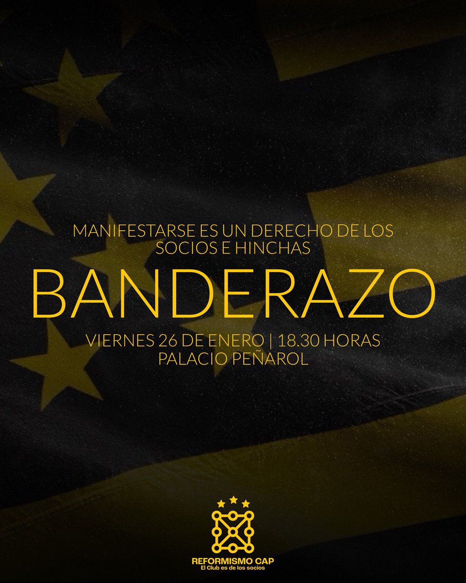 ReformismoCAP's tweet photo. Desde @ReformismoCAP respaldamos y convocamos a los socios e hinchas al banderazo que se llevará a cabo el viernes.

Somos defensores de los derechos de los socios, que al sentirse atropellados deben reclamarle a los que monopolizan el poder, los dirigentes. https://t.co/FPuqP4g6wJ