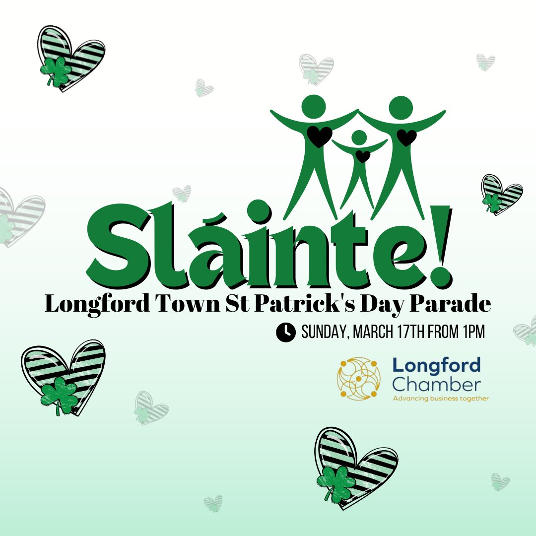 Want to take part in the 2024 Longford St Patrick's Day Parade? ☘️

This year's theme is 'Sláinte,' and we'll be celebrating all things health and wellbeing!

Entries are now OPEN...

Submit your entry today at loom.ly/3mJmBYg

<a href="/longfordcoco/">Longford County Council</a>