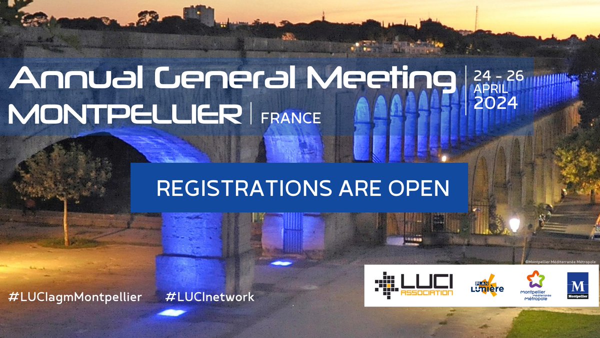 LUCIassociation's tweet photo. Let’s meet in Montpellier 24-26 April 2024! 🇫🇷
✍ Registrations are now open for the LUCI Annual General Meeting in Montpellier >> https://t.co/ZgPKL4Bhfd
We look forward to gathering the international lighting community at #LUCIagmMontpellier
#LUCInetwork #urbanlighting https://t.co/H7wNle60ox