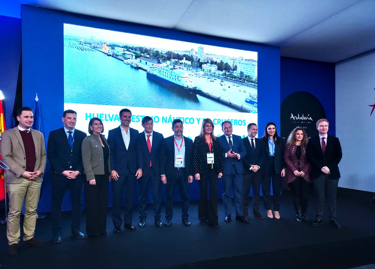 APHuelva's tweet photo. ⛴🌍 Desplegamos en #FITUR la estrategia #HuelvaDestinoNauticoydeCruceros, en una presentación conjunta con el @AytoHuelva, la @DipuHU, la Delegación Territorial @TurismoAND @HuelvaJunta y la  Marina del Odiel https://t.co/AJSSG8SVi4
