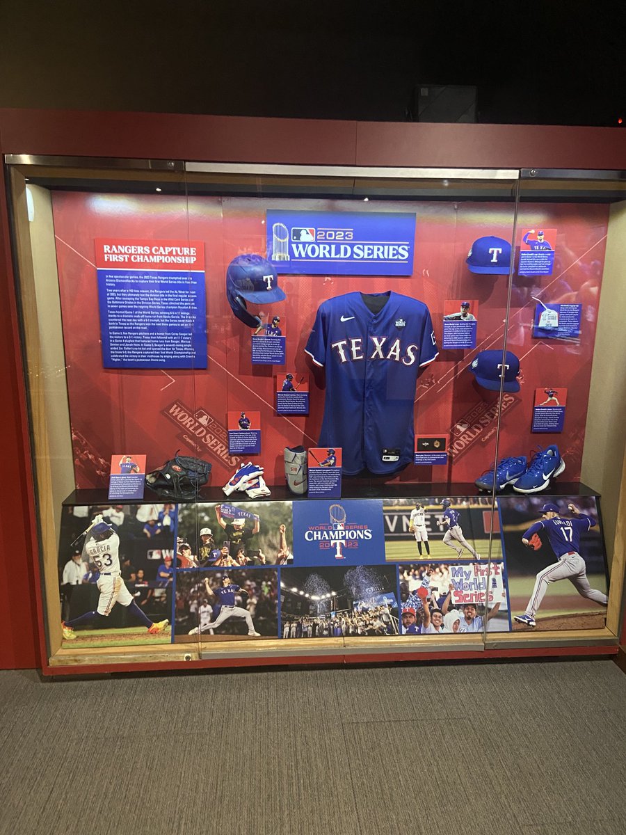The Texas Rangers 2023 World Series Champions exhibit at the National Baseball Hall of Fame.