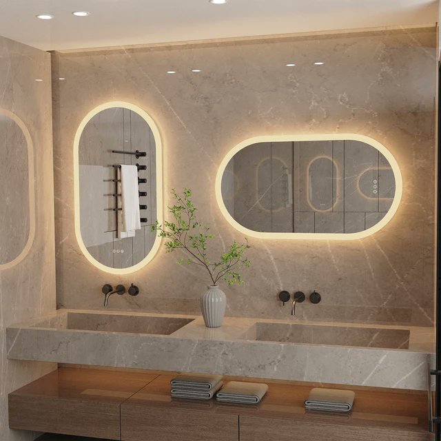 Elevate your bathroom aesthetics with our LED Oval Mirror! ✨ Say farewell to foggy mirrors and hello to a stylish, well-lit space. Check out our website to get yours delivered directly to you! littlehappyhome.com/product/led-ba… #BathroomDecor #LEDLightedMirror #VanityUpgrade