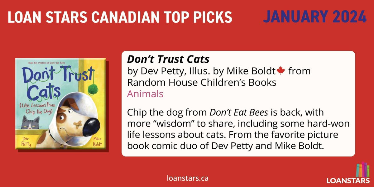 Don’t Trust Cats by Dev Petty (<a href="/devpetty/">Dev Petty</a>), Illus. by Mike Boldt 🍁 (<a href="/MikeBoldt/">Mike Boldt</a>) from <a href="/randomhousekids/">Random House Children's Books</a> is a #LoanStars Canadian Junior top pick! 🌟

🔗tinyurl.com/mpkcwx8n