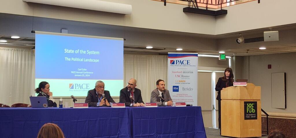 What is the state of the system at this point in pandemic recovery? @joepbishop (@ctschoolsucla), Edgar Cabral (@LAO_CA), @carlcohn (@CGU_SES), and @lucasantibanez (@uclagseis) talk outcomes, attendance, teacher workforce, politics, and budget at #2024PACE