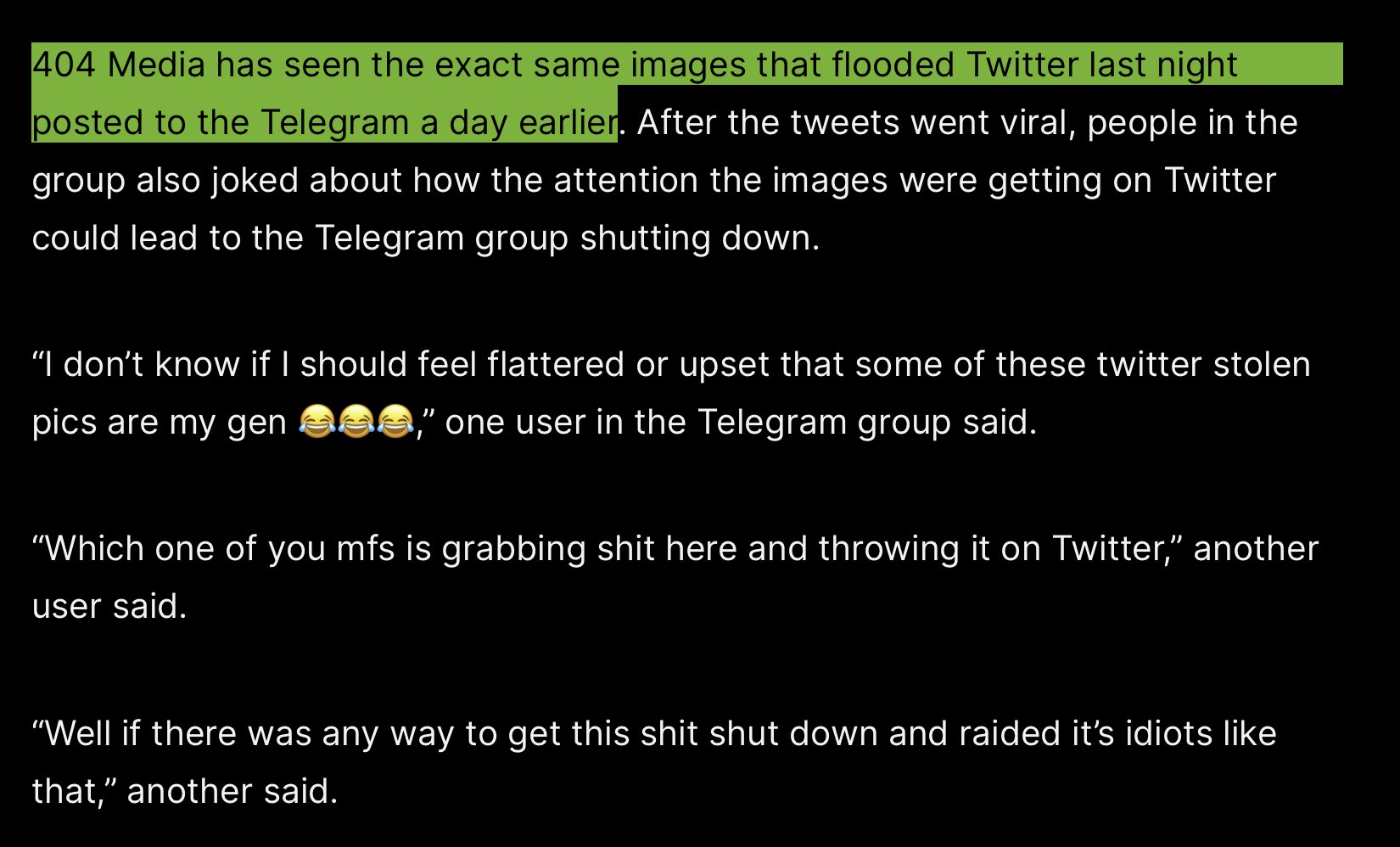 Joseph Cox on X: New: 404 Medias @samleecole and @emanuelmaiberg traced  those viral (and abusive) AI porn images of Taylor Swift to a specific  Telegram community. That community uses Microsofts AI tools.