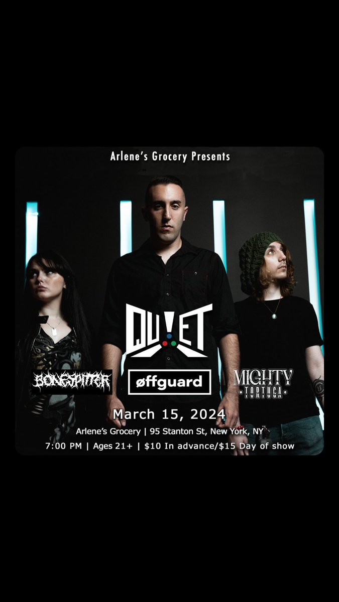 We're coming back to our favorite spot in NYC, <a href="/ArlenesGrocery/">Arlene's Grocery</a> 3/15, alongside our good pals <a href="/TheQuietband/">The Quiet</a> <a href="/offguardny/">Øff Guard</a> &amp; @bonesplittter   Can't wait to see you there!