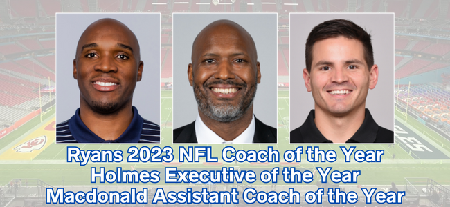 Ryans chosen 2023 PFWA NFL Coach of the Year, Holmes selected Executive of the Year, Macdonald named Assistant Coach of the Year: profootballwriters.org/2024/01/25/tex…