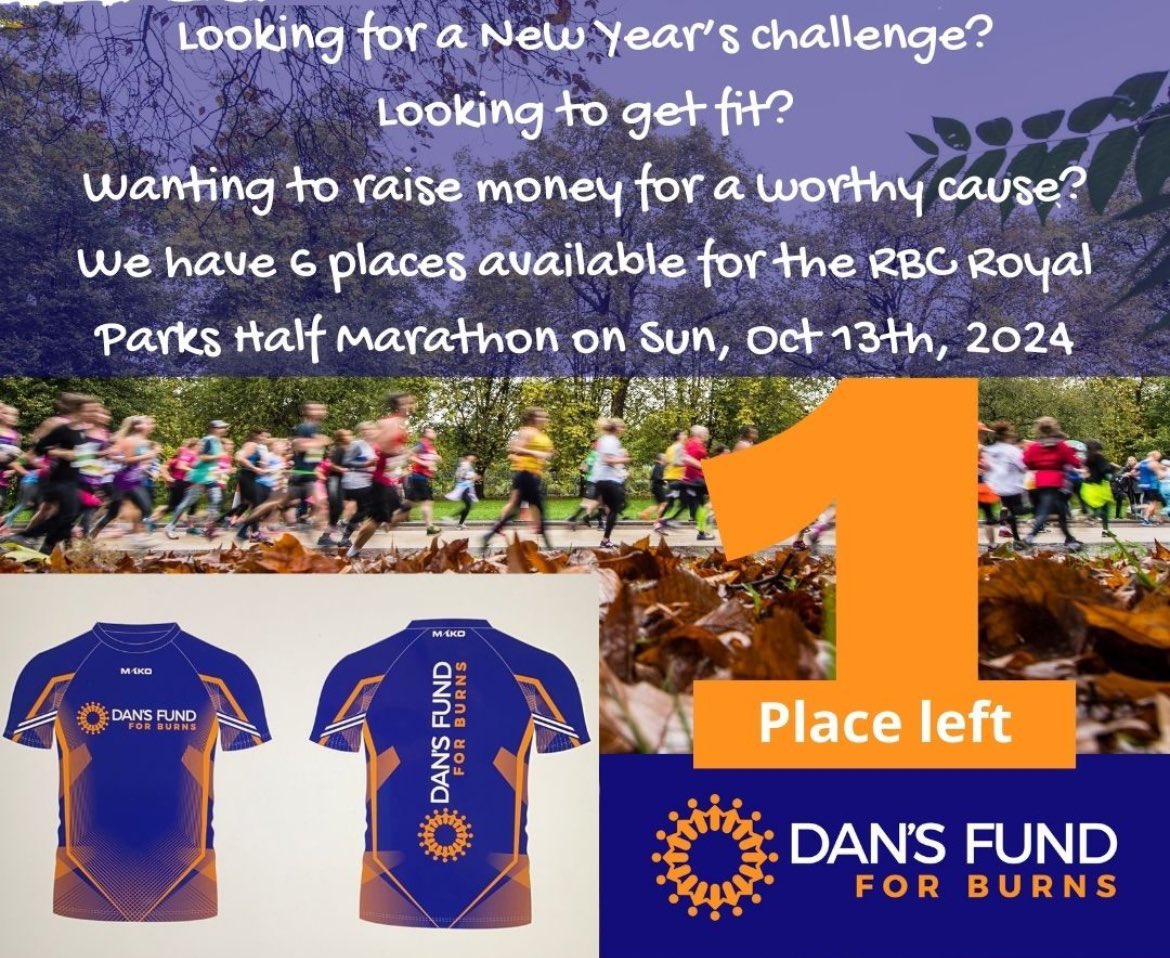 One place left to run for Dan’s Fund For Burns @RoyalParksHalf 
Interested?
#charity
Supporting adult burn survivors