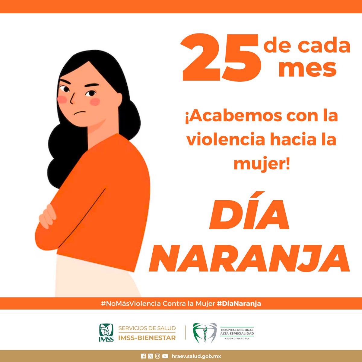 "Protocolo para la prevención, atención y sanción del hostigamiento y acoso sexual" con el objetivo de promover una cultura institucional de igualdad de género y un clima laboral libre de violencia; te invitamos a portar una prenda en color NARANJA
DI NO A LA VIOLENCIA DE GÉNERO.