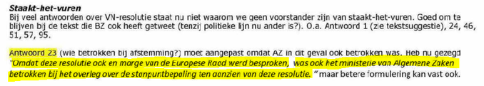 SiccoVanHoegee's tweet photo. Rutte's ministerie van AZ was betrokken. "Algemene Zaken betrokken bij het overleg over de standpuntbepaling ten aanzien van deze (VN) resolutie (over staakt-het-vuren)" #Rutte #MinAZ #Gaza /1 https://t.co/yuZIb9aIek