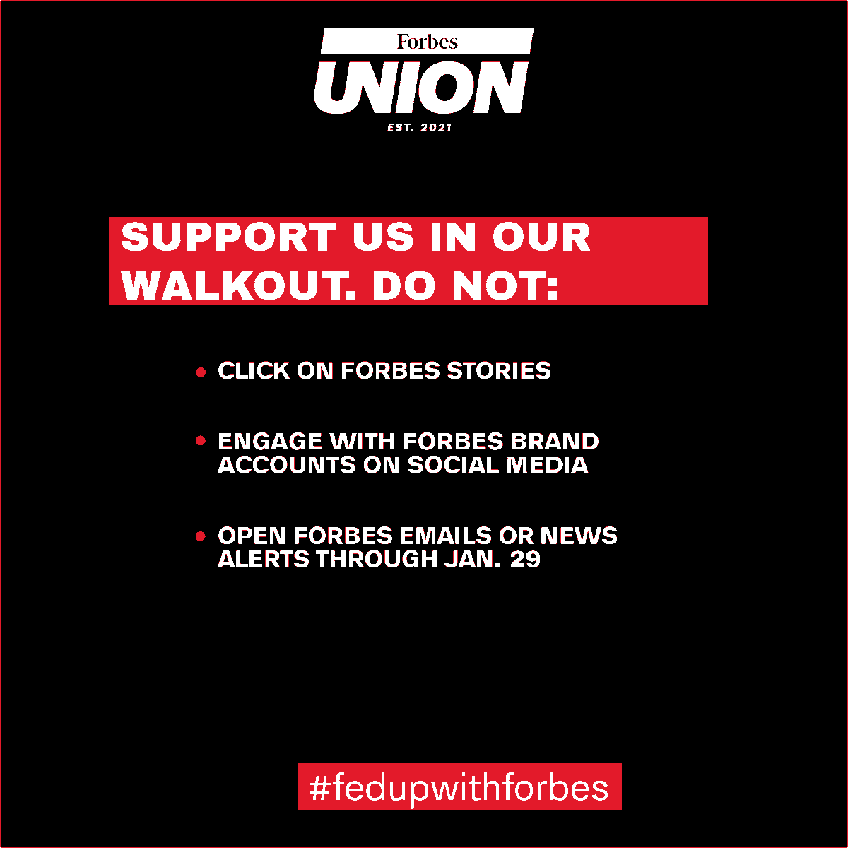 I'm walking out with my colleagues in the @forbesunion
today through Monday. We've been fighting for a fair contract for 2 YEARS & I want @Forbes management to stop stalling at the bargaining table & work with us to deliver a sustainable & equitable future! ✊🏻 #FedUpWithForbes