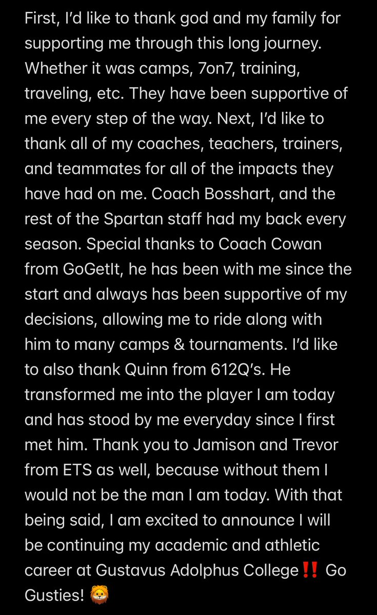 Dylan Blount (@dylanblount10) on Twitter photo 110% Commited‼️Go Gusties!!🦁
Thank you <a href="/CoachHaugengac/">Peter Haugen</a> and Coach Shoemaker for this opportunity.
<a href="/gustiefootball/">Gustavus Football</a> <a href="/612Qs/">612 Quarterbacks</a> <a href="/mngogetit/">Mn Go Get It</a> <a href="/StClairCyclones/">St Clair Cyclones</a> 110% Commited‼️Go Gusties!!🦁
Thank you <a href="/CoachHaugengac/">Peter Haugen</a> and Coach Shoemaker for this opportunity.
<a href="/gustiefootball/">Gustavus Football</a> <a href="/612Qs/">612 Quarterbacks</a> <a href="/mngogetit/">Mn Go Get It</a> <a href="/StClairCyclones/">St Clair Cyclones</a>