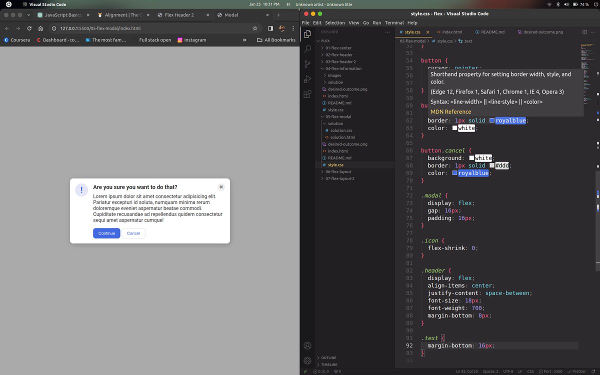 sarthakgupta_37's tweet photo. 🚀 Day 25 of #100DaysOfCode! 🌟
-Nailed smooth scrolling in JavaScript with scrollTo and viewport coordination 📜🔄
-Flexing those coding muscles with more flexbox practice in The Odin Project! 🎨🖥️ #CodeNewbie #WebDev #FlexboxMagic https://t.co/PIho1fLi7X