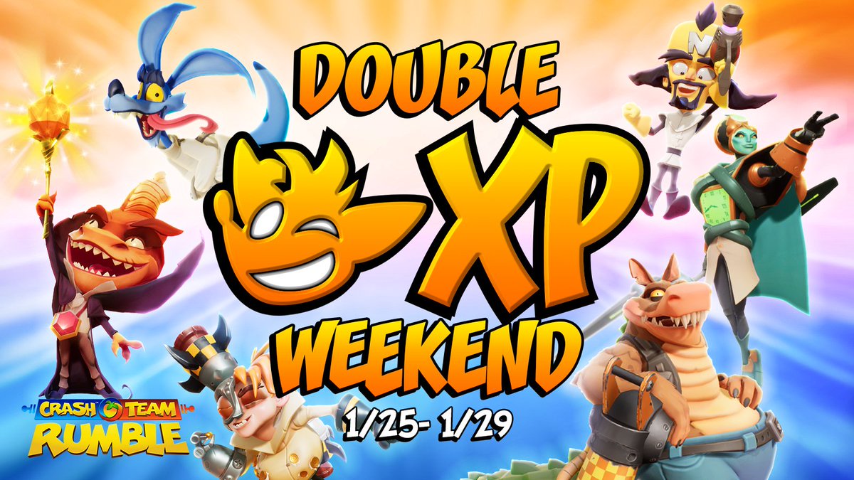 This weekend all hero XP in #CrashTeamRumble will be doubled. That's right. Doubled! If you have a hero you want to level-up, now's the time to go for it!