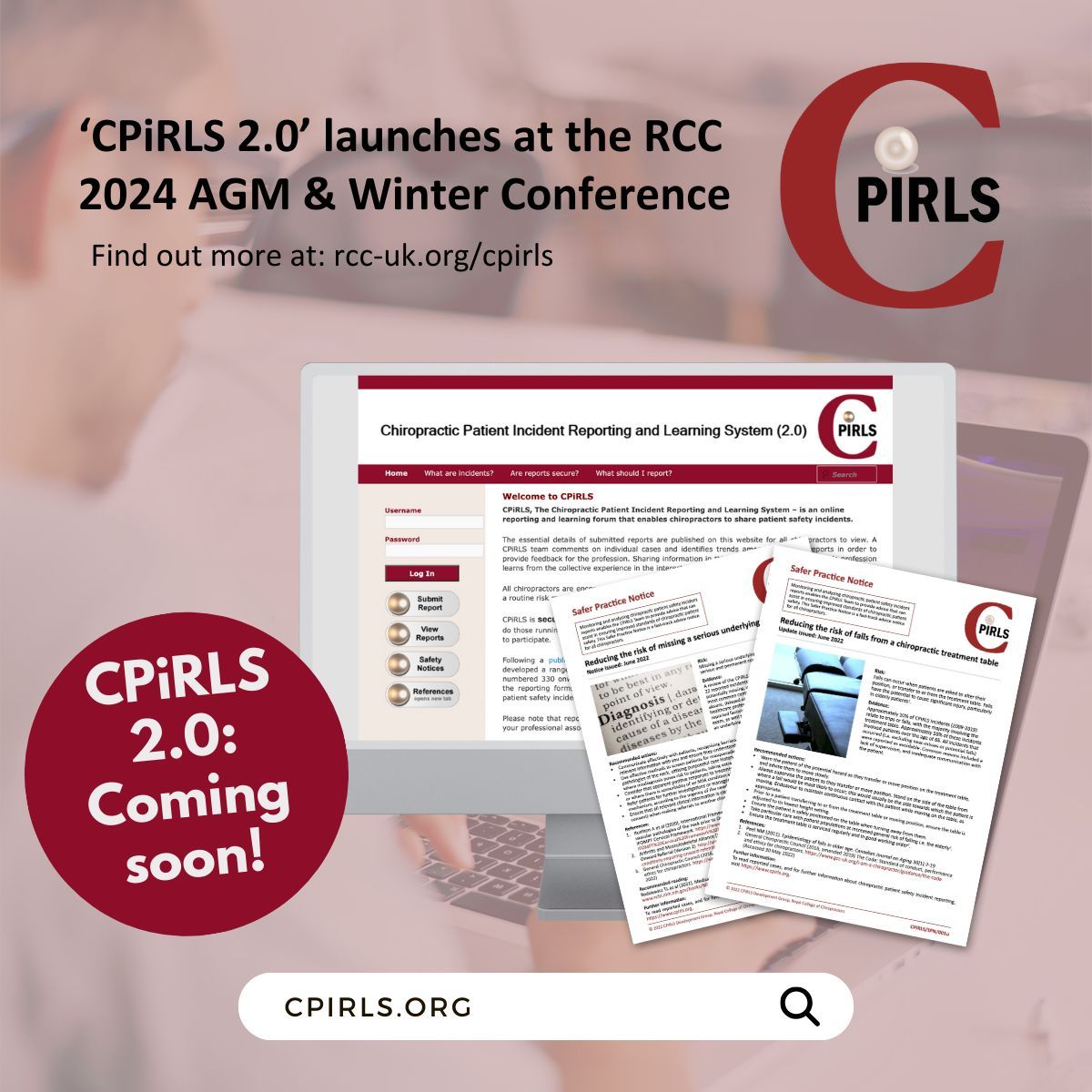🔔  COMING SOON  🔔 

CPiRLS 2.0 launches at the 2024 RCC AGM &amp; Winter Conference! 🚀 

Stay tuned for more details or find out more at: rcc-uk.org/cpirls