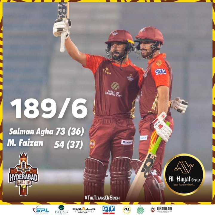 Powerpack 50's from Mohammad Faizan & Salman Ali Agha helped us reach the total of 189 tonight.

Excellent inning by salman ali agha
 
#TitansOfSindh | #AlHayatGroup | #ZKBSPL