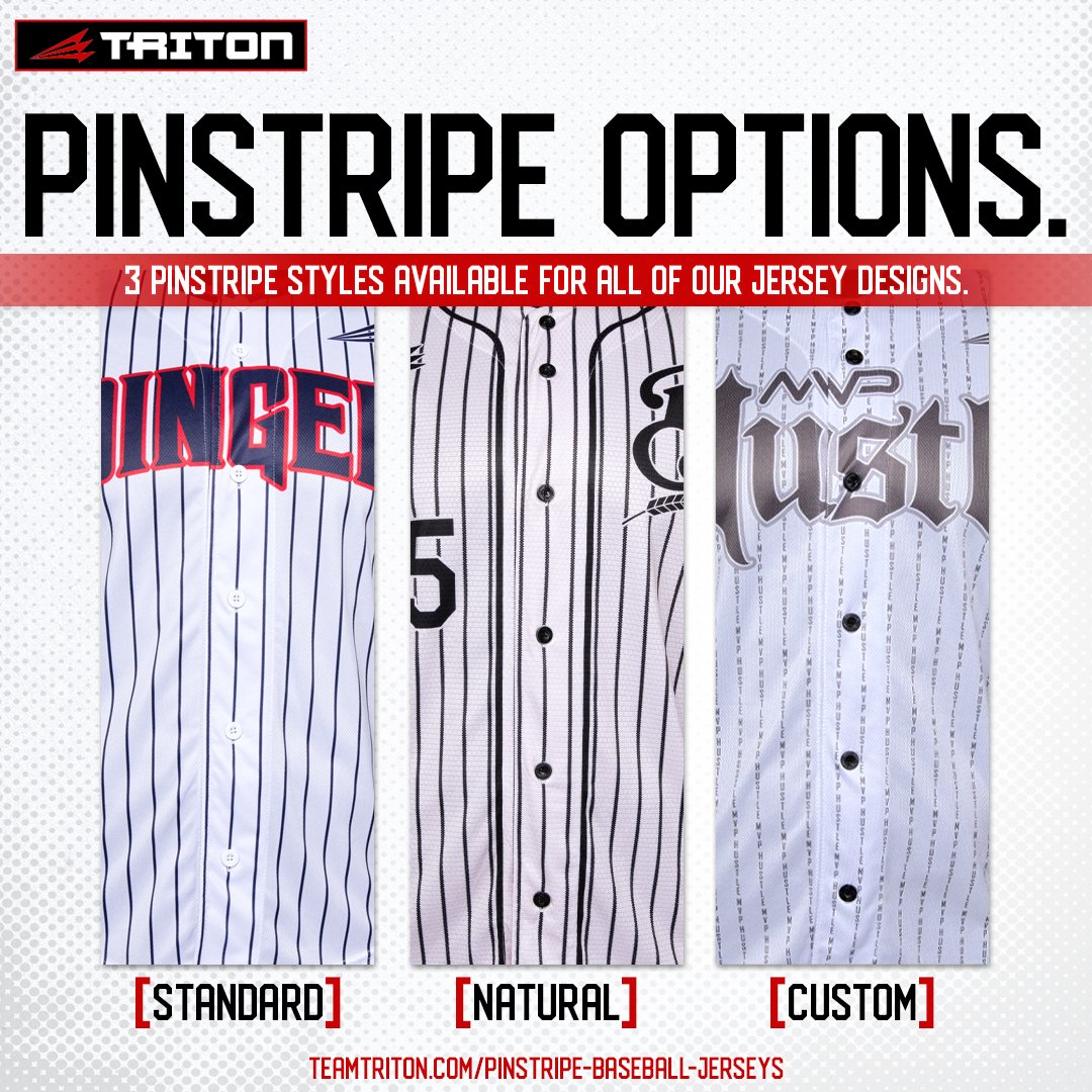 Team_Triton_'s tweet photo. One pinstripe option wasn't enough, that's why we give our clients three to choose from. Since 2008, we have been the standard in true 100% customization. π±
#TeamTriton #custombaseballuniforms #baseballjerseys #pinstripeuniforms https://t.co/W7JJ8yUPxB