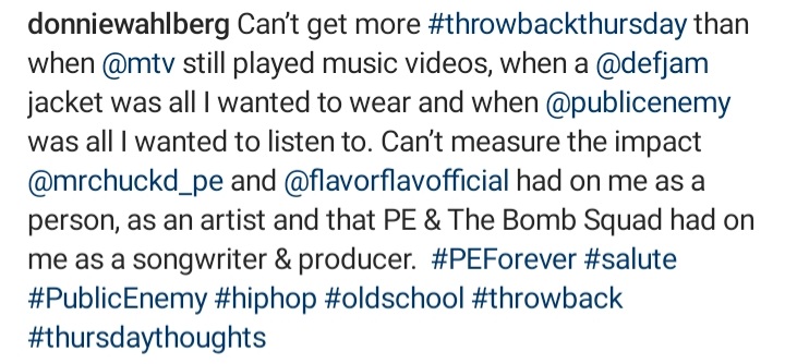 iRealMuse1's tweet photo. Repost @DonnieWahlberg (via feeds - Instagram)
#ThrowBackThursday
#PEForever #Salute #PublicEnemy #HipHop #OldSchool #ThrowBack #ThursdayThoughts https://t.co/FbBrFTlsgw
