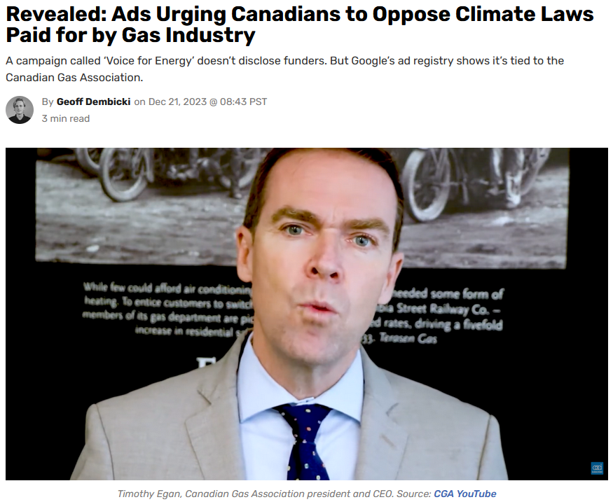 CAPE_ACME's tweet photo. A national gas industry group is funding digital ads urging Canadians to oppose climate and public health laws. The campaign, "Voice of Energy," backed by the Canadian Gas Association, hides behind a veil of anonymity. https://t.co/DMHckoE1Gx