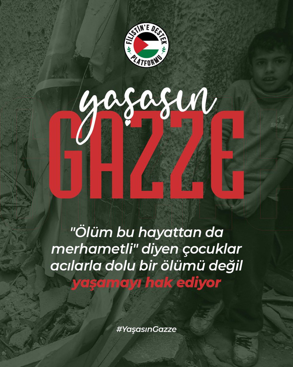 'Ölüm bu hayattan da merhametli' diyen çocuklar acılarla dolu bir ölümü değil yaşamayı hak ediyor…

#ÇocuklarYaşasın
#YaşasınGazze
#İnsanlıkÖlmesin
#FreeGaza