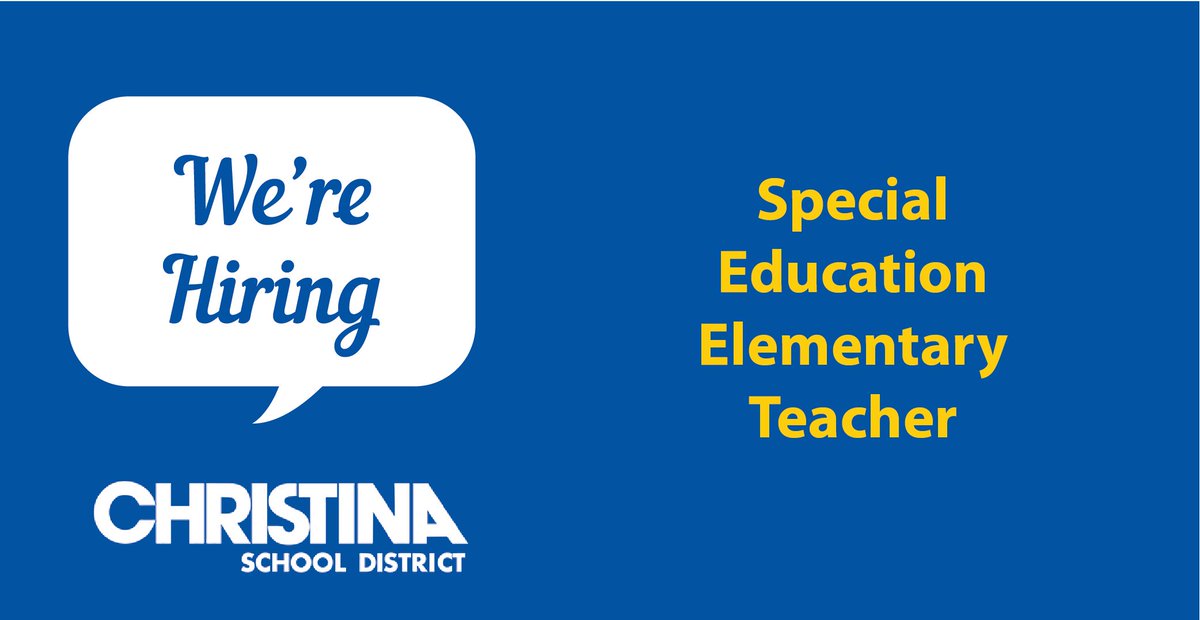 We're #NowHiring: Special Education Elementary Teachers. Multiple openings at various locations. Apply online to #JoinCSD: christinak12.org/joincsd-elemen….

📌 View all job openings: christinak12.org/joincsd-apply

#EduJobs #netde #hiring #WilmDE #NewarkDE