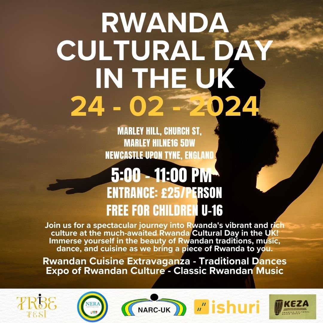 Celebrate with us and get the magic of the Rwandan heritage in Uk/ Newcastle.

There will be Food, Dancers, Music, Rwandan Coffee and a many more surprises..

Welcome❤️
Below is the link to register and get your tickets.
Looking forward to see everyone. 

eventbrite.co.uk/e/rwanda-cultu…