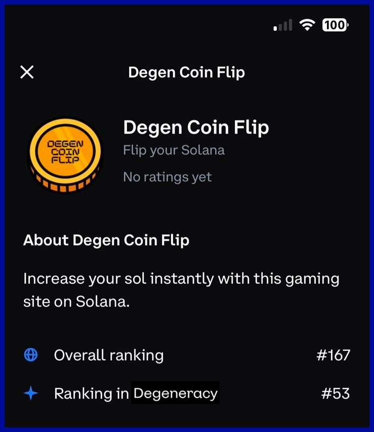 degencoinflip's tweet photo. Degen Coin Flip is now on @coinbase 

Check your apps 💛