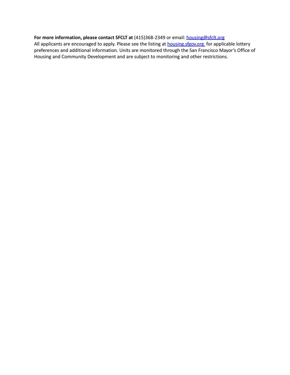 As part of the City's Mayor’s Office of House and Community Development Small Sites Program the San Francisco Community Land Trust (SFCLT) has a Waitlist Opportunity in the Mission Neighborhood!
More information available on DAHLIA SF Housing Portal – housing.sfgov.org
