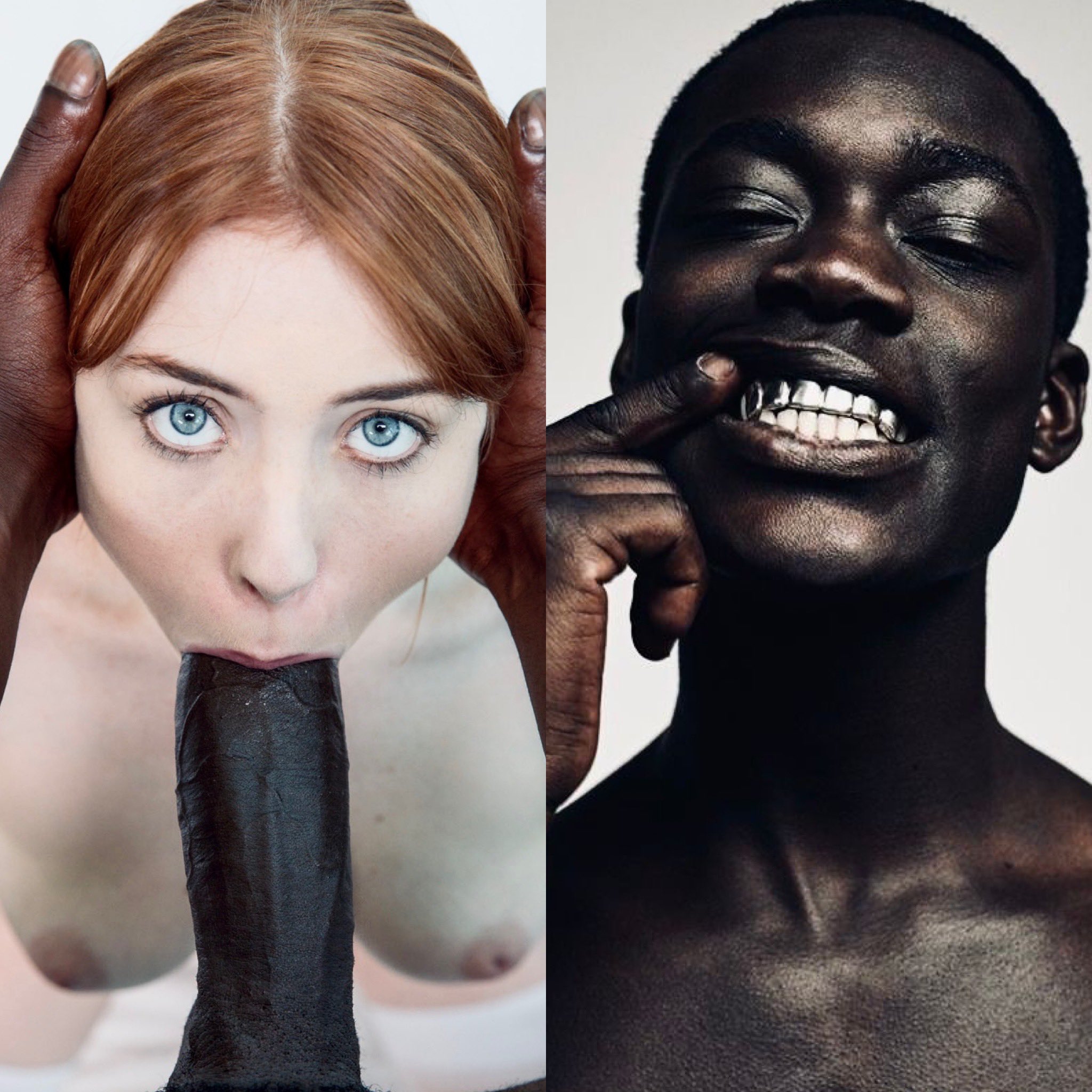 A white woman in a submissive pose with BNWO context