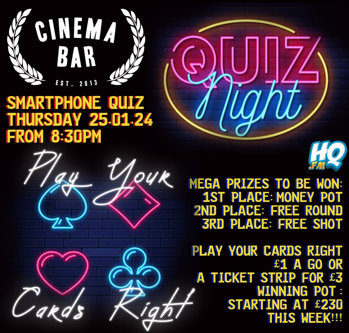 QUIZ NIGHT!🥳
Happy Thursday folks!🎉
You know where we are, pop on down to test your knowledge! 🧠
Drinks deals running all evening 🍻🥂