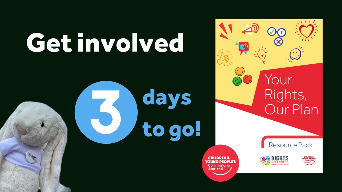 🐰⏰Just 3 days left!  The Commissioner &amp; Rights Rabbit want to hear from children &amp; young people in 🏴󠁧󠁢󠁳󠁣󠁴󠁿. Help children share their concerns &amp; thoughts on future &amp; current challenges. If you were Commissioner for a day, what would you focus on? 🔍

Join in: bit.ly/47NqlHV