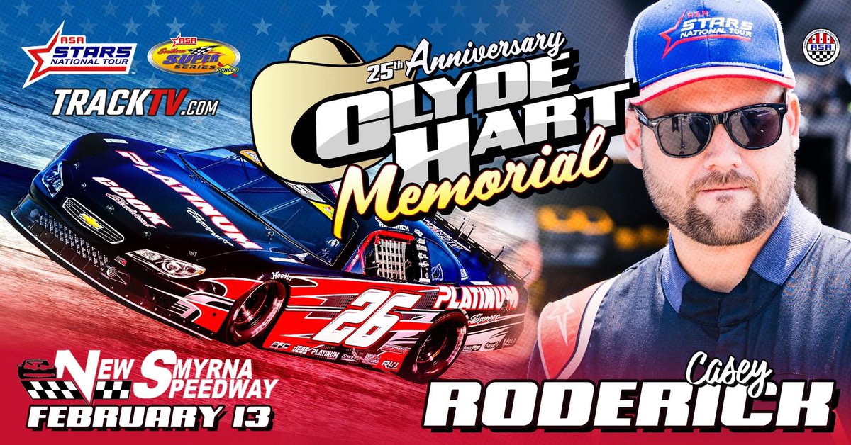 Casey Roderick Eager For 25th Annual Clyde Hart Memorial Coming off a 3rd place finish to kick off the year one week ago at SpeedFest 2024, Roderick is poised to run up front in this years running of the Clyde Hart Memorial at @newsmyrnaspdwy.
