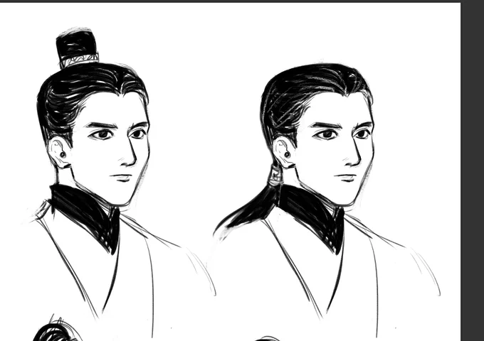 I was workshopping yin hanjiang's hair with my buddies and low ponytail won. He was described as not having a hair out of place making him look older than he actually was so I gave him a neat hairstyle #DevilVenerableAlsoWantsToKnow 