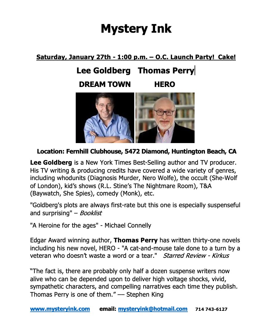 TPerryauthor's tweet image. This should be a lot of fun. And there&apos;s cake. @MysteryInk_HB @LeeGoldberg