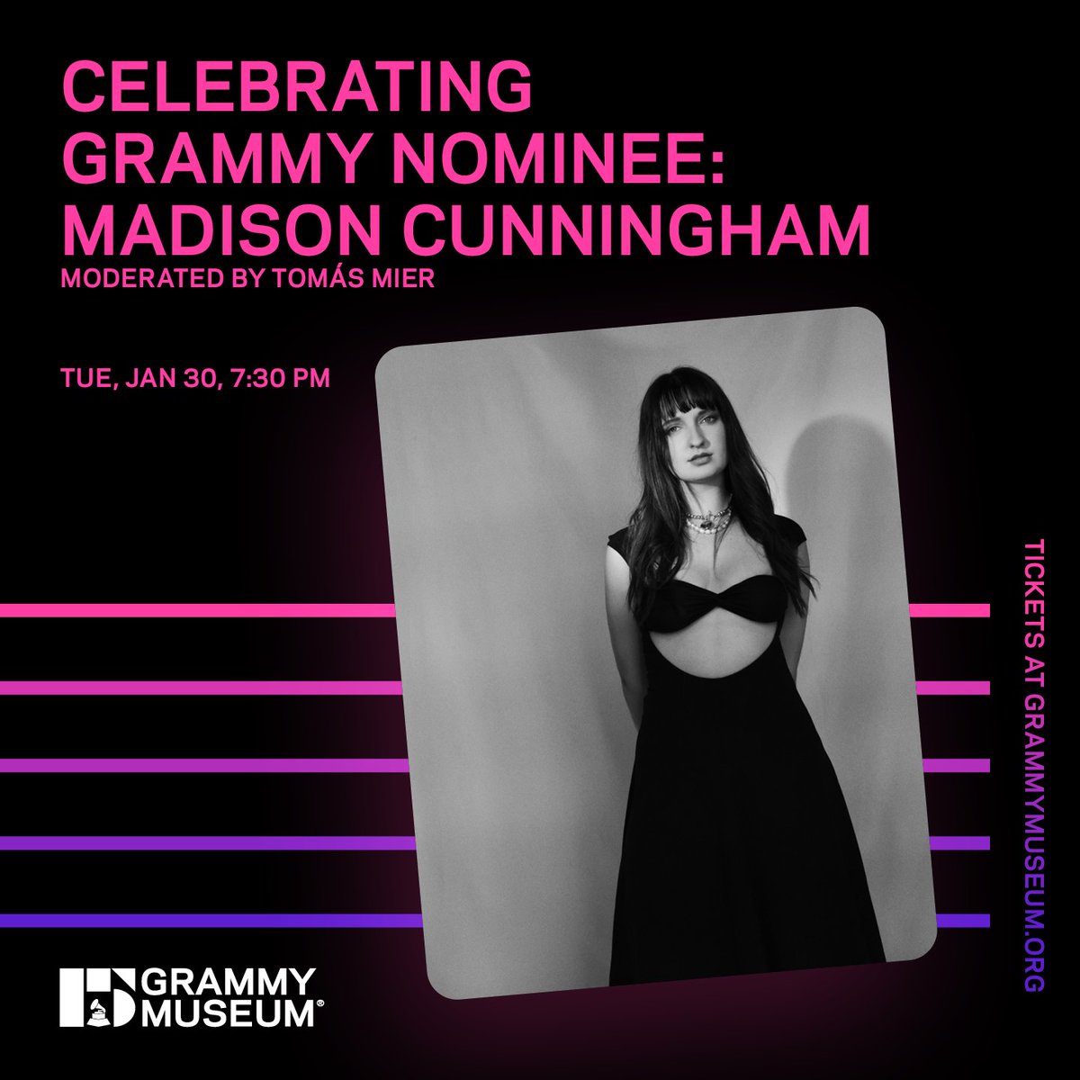 We're excited to reveal that 66th #GRAMMYs nominee @madicunningham will be at the #GRAMMYMuseum on Tuesday, Jan. 30! 🌟 🎟 Join us for a conversation moderated by @tomas_mier and a special performance with the artist during GRAMMY Week: grm.my/47OMsNP