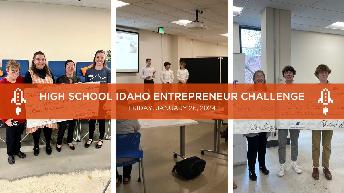 Join us for the High School Idaho Entrepreneur Challenge Finals tomorrow from 1 to 2 pm at @JUMPboise on the 6th floor, Pioneer Room. The finals are open to the public. Watch the next round of young entrepreneurs build the path to our future. 🚀 #HSIEC #HSIEC2024 #BoiseState