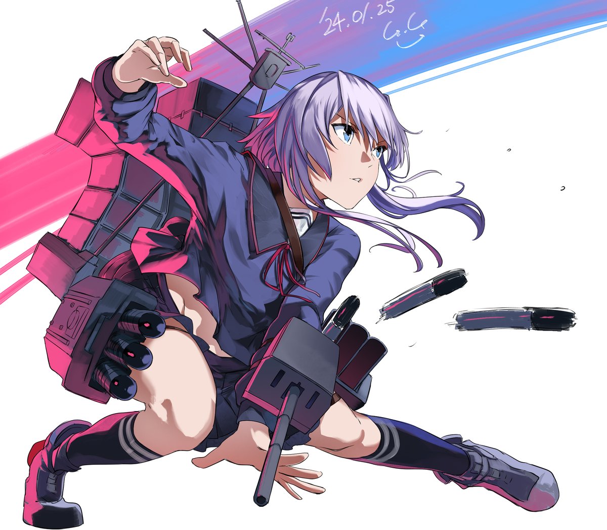 yayoi (kancolle) 1girl solo short hair with long locks purple hair school uniform skirt serafuku  illustration images