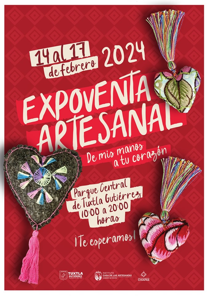¡LA PRIMERA DEL AÑO!
En el marco del Dia del Amor y la Amistad y gracias al apoyo del Gobierno de Chiapas y del Ayuntamiento Tuxtla Gutiérrez  llevaremos a cabo la Expo Venta Artesanal 'De mis Manos a tu Corazón'.