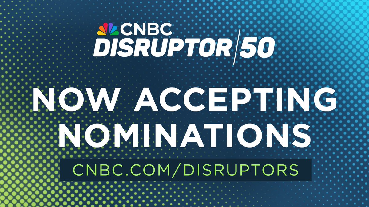 FINAL CALL: Tomorrow is the final day to lock in a nomination for CNBC’s 12th annual #Disruptor50 list at the early rate!

Learn more about eligibility and how to submit an application: bit.ly/3NdGj6g