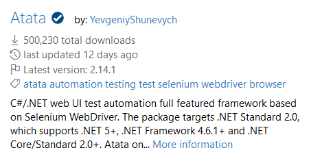 The main Atata Framework library hit 500K downloads on #NuGet! nuget.org/packages/Atata