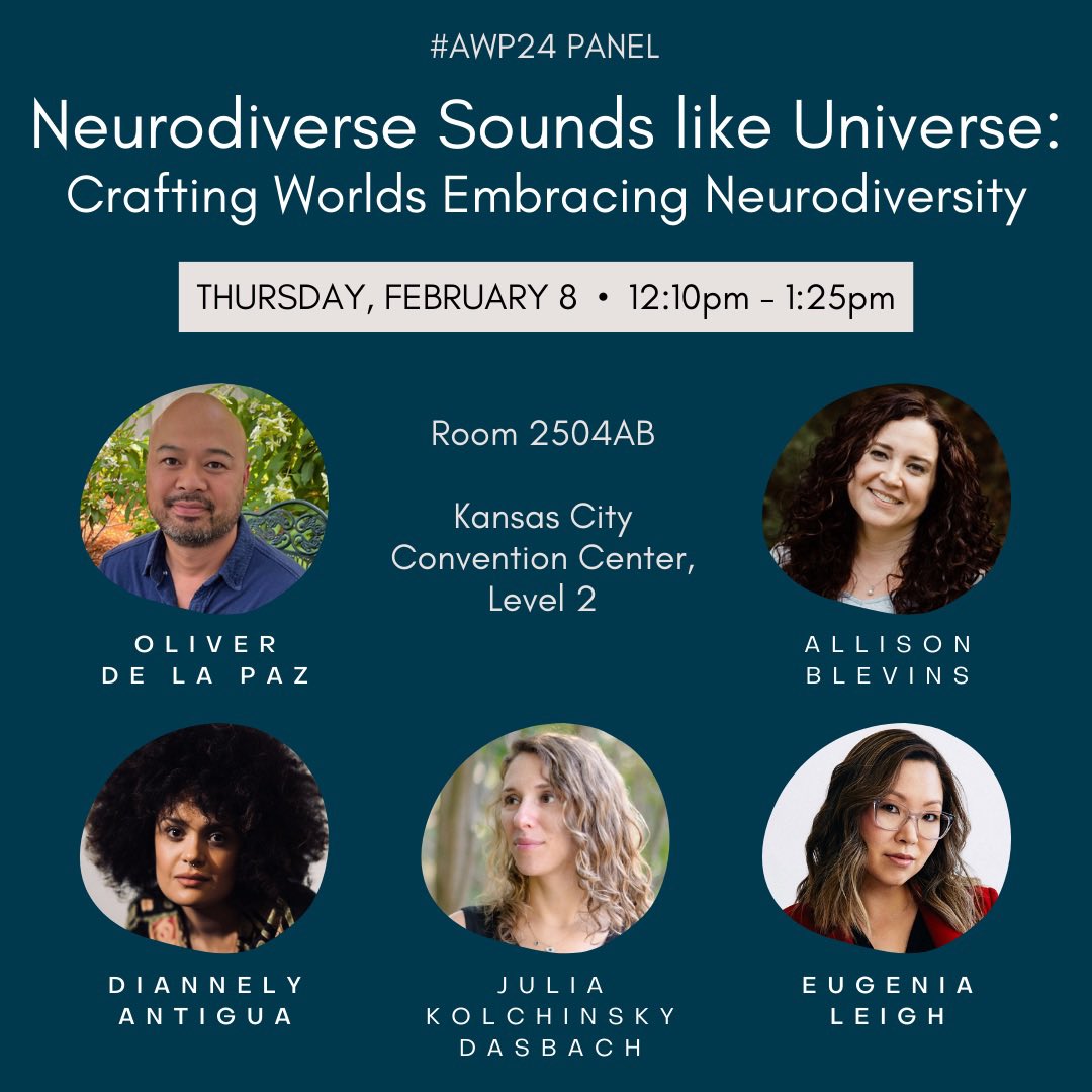 Can’t wait to nerd out with these poets about multi-genre craft & neurodiversity at this #AWP24 panel on Thursday 2/8 ♥️ @Oliver_delaPaz Allison Blevins @nellfell13 @jkdpoetry !