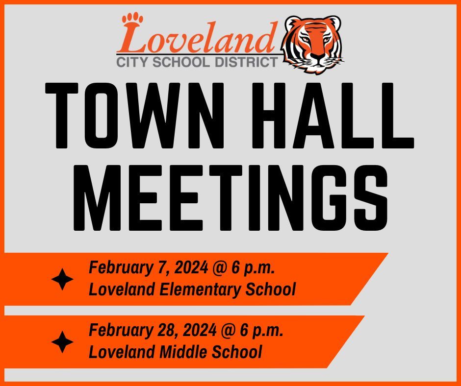 Get involved and share your voice at a Town Hall Meeting: 
Wednesday, February 7, 2024, at 6 pm, at LES
Wednesday, February 28, 2024, at 6 pm, at LMS
Learn more and RSVP by visiting lovelandschools.org/engage #beLOVEland