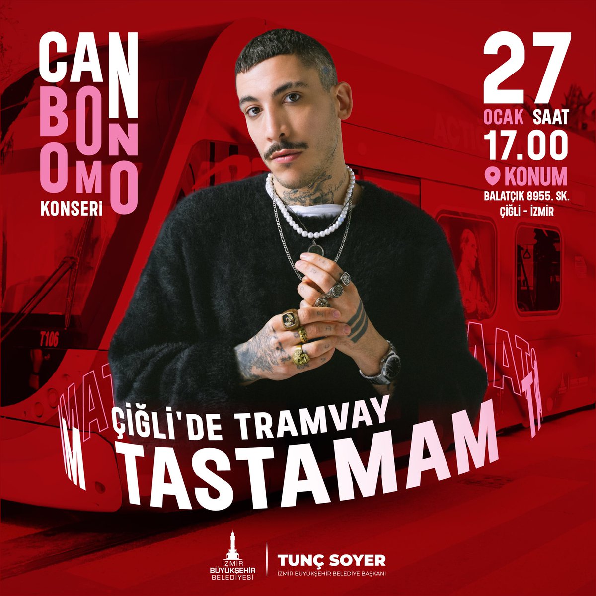 Çiğli Tramvayımızın açılışını sevgili Can Bonomo’nun şarkıları ile kutlayacağız.

Her şey tastamam, sizi bekliyoruz. 😊

🗓️Bu Cumartesi 
⏰17.00
📍Çiğli 8955. Sokak

<a href="/canbonomo/">Can Bonomo</a>