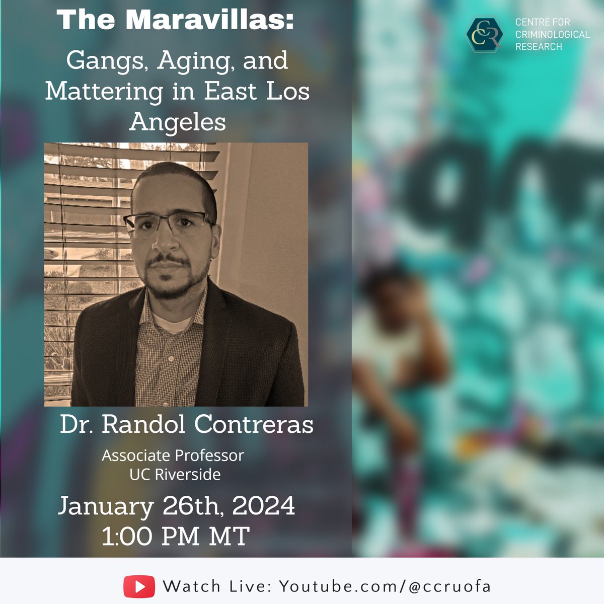 This coming Friday January 26 at 1:00 pm MT we will be hosting a talk by Dr. Randol Contreras. His talk is titled: The Maravillas: Gangs, Aging, and Mattering in East Los Angeles. Watch live on YT: youtube.com/live/3wVvlPJ4x…